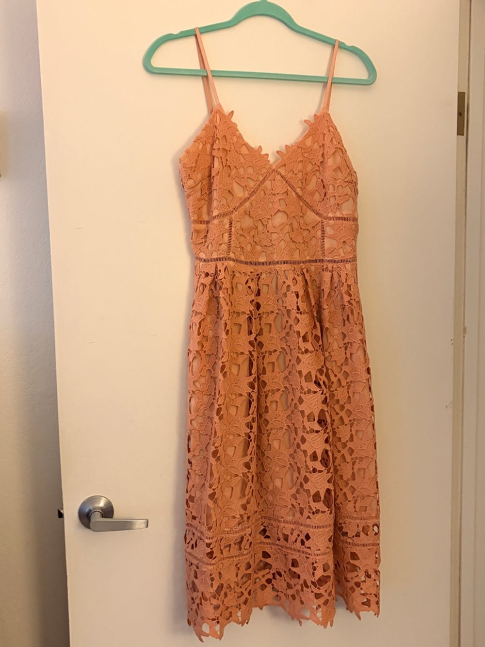 Peach Lace Spaghetti Strap Midi Dress